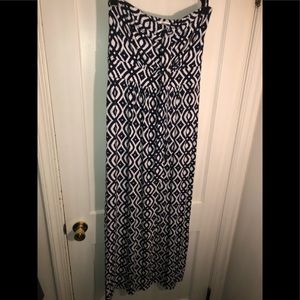 🦋VINEYARD VINES STRAPLESS MAXI DRESS NAVY AND WHITE BOHO DESIGN TIE FRON…